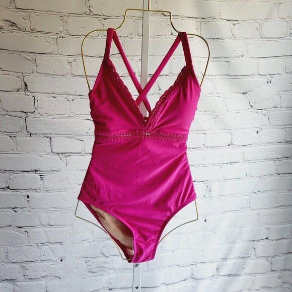 Kona Sol Women's Crochet Shell Stitch One Piece Swimsuit, BT7-BL - Picture 2 of 4